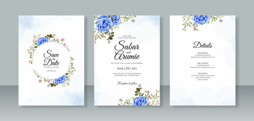 Fototapeta na wymiar Set of wedding card invitation template with floral watercolor painting