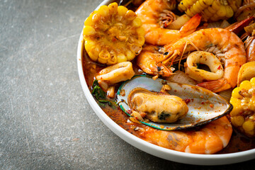 spicy barbecue seafood - shrimps, sqiud, mussel
