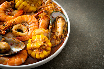 spicy barbecue seafood - shrimps, sqiud, mussel