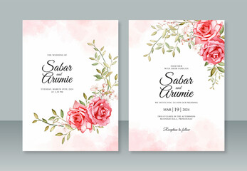 Wedding invitation template with floral watercolor painting