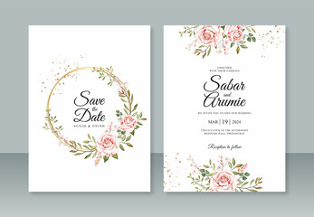Fototapeta na wymiar Wedding invitation template with roses watercolor painting