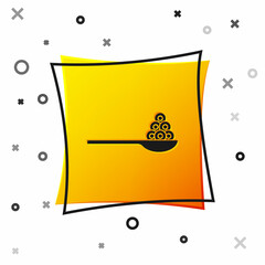 Black Caviar on a spoon icon isolated on white background. Yellow square button. Vector.