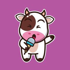 vector illustration of cute cow 
singing