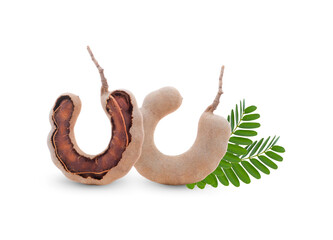 Tamarind fruit on white background.