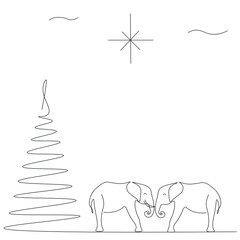 Christmas background with tree and elephants vector illustration