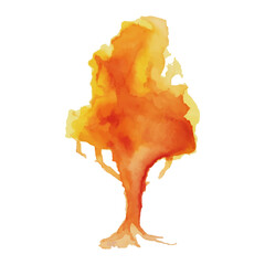Set autumn watercolor trees. Yellow leaves. Vector EPS10