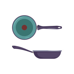 Frying pan icon top and side view. Dishes for cooking, frying food. Kitchen utensils and item