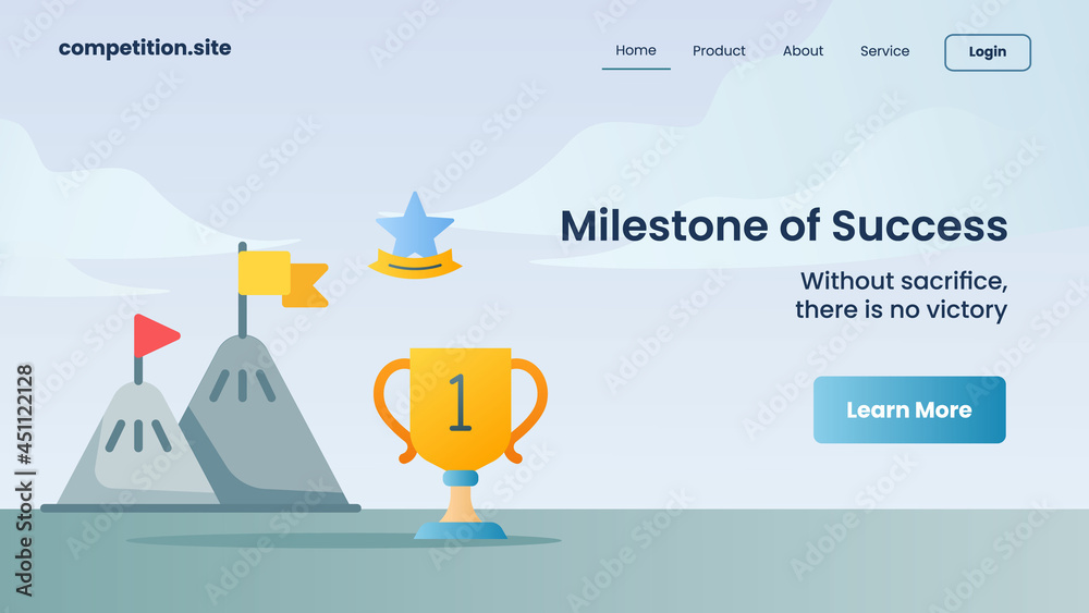 Wall mural blue flag with star icon as milestone of success with tagline without sacrifice there is no victory for website template landing homepage