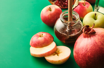 Religion image of Rosh hashanah (jewish New Year holiday) concept. Traditional symbols.