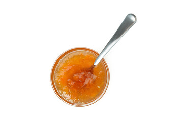 Bowl of peach jam isolated on white background