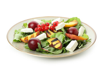 Salad with grilled peach isolated on white background