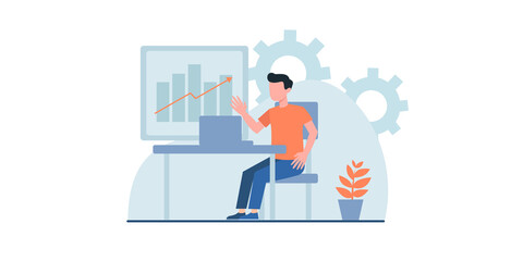 Set of business people concepts. Vector illustrations of task management, business communication, education, crowdfunding, analytics, business app.
