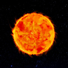 Bright Sun against dark starry sky in Solar System