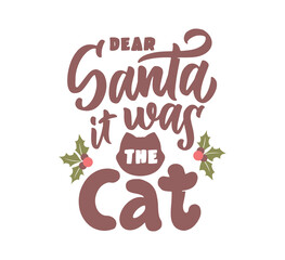 The Merry Christmas quote with cat silhouette and lettering phrase © Olesia