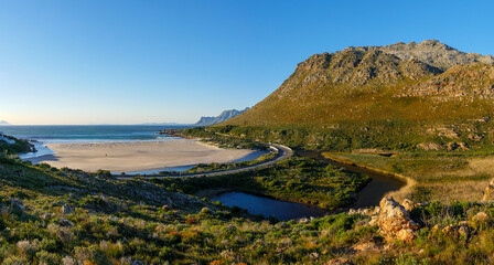 The wonderfully scenic R44 Clarence Drive along the eastern shores of False Bay. Rooi-Else, near Cape Town, Western Cape. South Africa