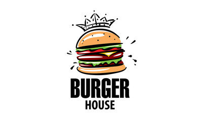 Hand drawn vector burger logo on white background