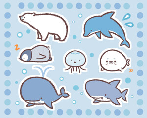 背景色付き海の生き物セット © kino