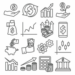 Fototapeta premium Investment line icons set on white background
