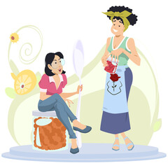 Beautiful girl with jar of jam. Illustration for internet and mobile website.