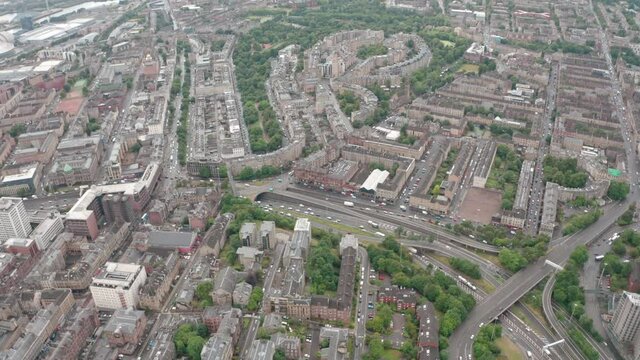 Slider drone shot over M8 through west Glasgow