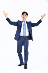 흰 배경 위의 성공한 20대 남자 비즈니스맨 