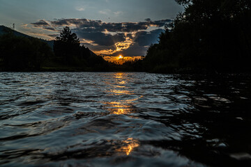 beautiful summer sunset over the river