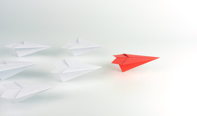 Leadership concept with red paper plane on white background