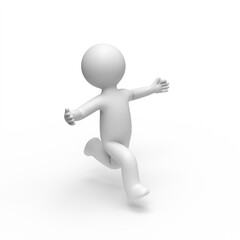 3d man is happy and running, opens his arms.