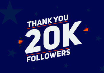 Fototapeta na wymiar 20k followers thank you colorful celebration template. social media followers achievement congratulation