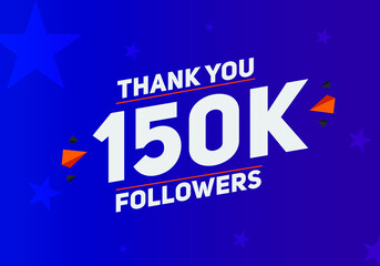 150k followers thank you colorful celebration template. social media 150000 followers achievement congratulation