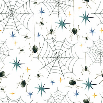 Spider web watercolor seamless pattern wallpaper