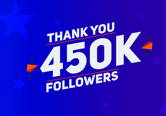 450k followers thank you colorful celebration template. social media 450000 followers achievement banner