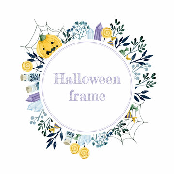Gothic Halloween frame watercolor template for invitation	