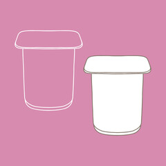 Outline yogurt packaging. Copy space. Linear, vector, realistic, outline illustration.