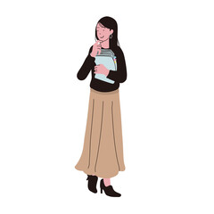 オフィスカジュアルな服装の書類を持った女性のイラスト
