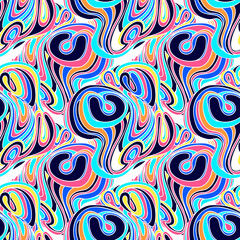 Psychedelic abstract seamless pattern in shape and swirl minimalism aesthetic, retro background