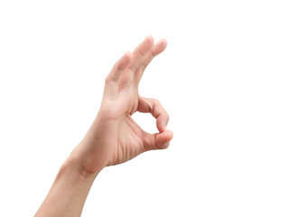 Man gesture hand and finger ok white isolated