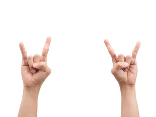 Male hand gesture show two finger white isolated