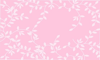 Delicate pink background with white leaves. Vector illustration