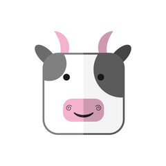 Cute cartoon square animal cow, zoo sticker. Nature. Illustration. Animal farm, milk product