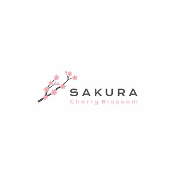 Sakura Logo Vector Illustration, Japanese Flower Cherry Blossom Logo Design