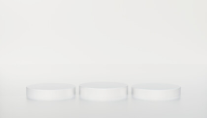 minimal white cylinder platform podium in white isolated background. 3d illustration rendering . scene stage mockup showcase for product, sale, banner, discount, presentation, cosmetic, offer.