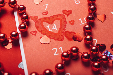 Beautiful composition for Valentine's Day on color background, closeup