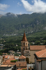 Fototapeta na wymiar The tower bell of cathedral of Maratea, a medieval town in the Basilicata region, Italy. 