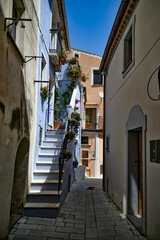 A street in the historic center of Maratea, a medieval town in the Basilicata region, Italy.