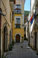 A street in the historic center of Maratea, a medieval town in the Basilicata region, Italy.