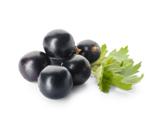 Heap of ripe black currant on white background