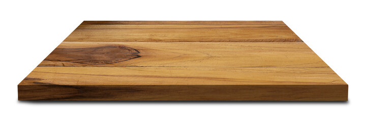 The brown wooden shelf on isolated white background, for design. and decorate the scene for placing products. with Clipping Paths 