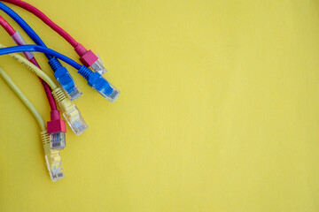 Close up shot of colorful ethernet cables 