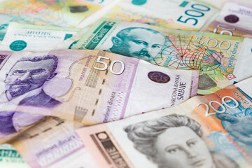 Serbian dinars banknotes. Currency cash money